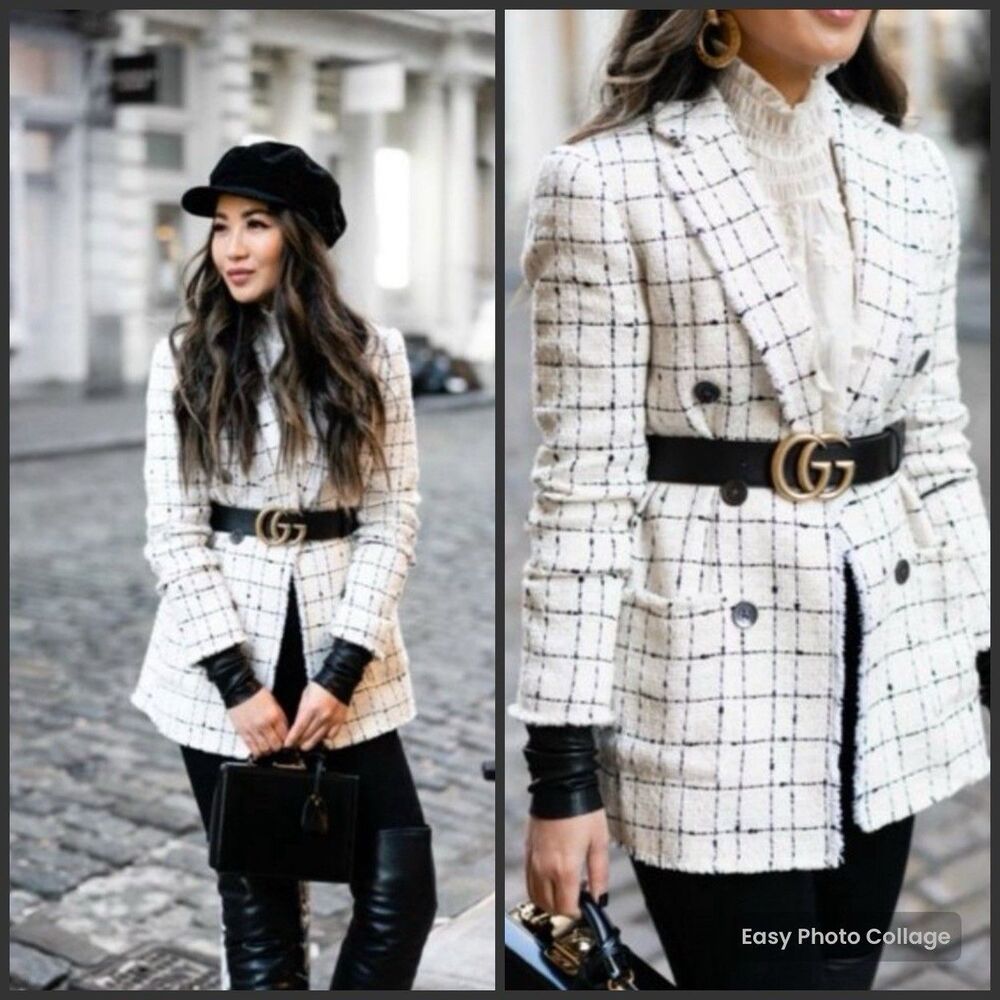 Rebecca Taylor White Windowpane Tweed Blazer